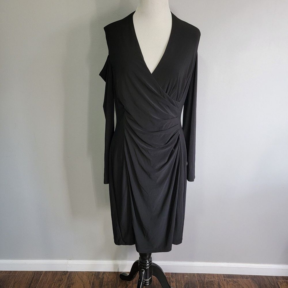 Lauren Ralph Lauren Black Long Sleeve Cold Shoulder Dress Stretch Size‎ 10 FLAW